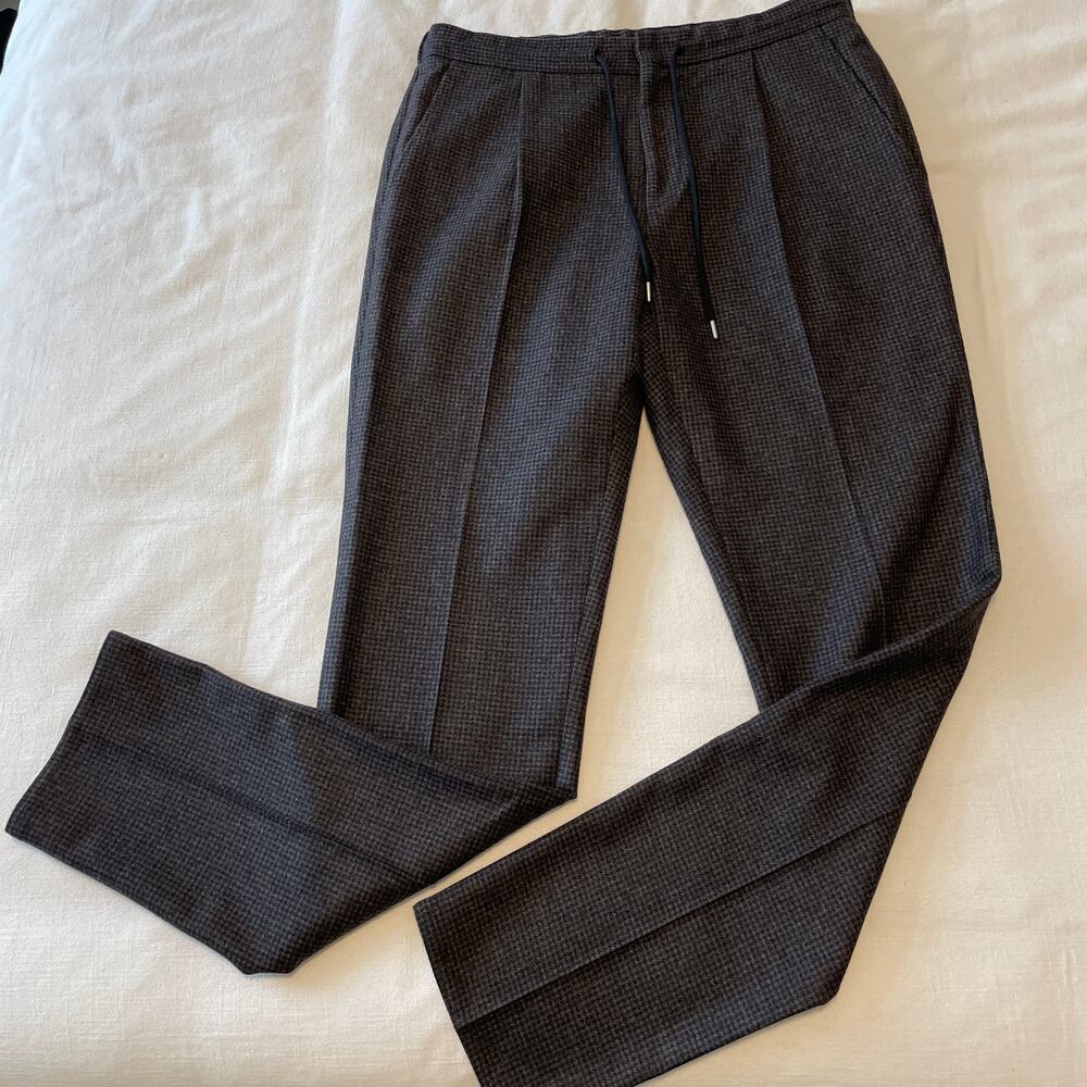 Suit Supply Pure Wool Slim Leg Checkered Trousers Drawstring Pockets Men's 32